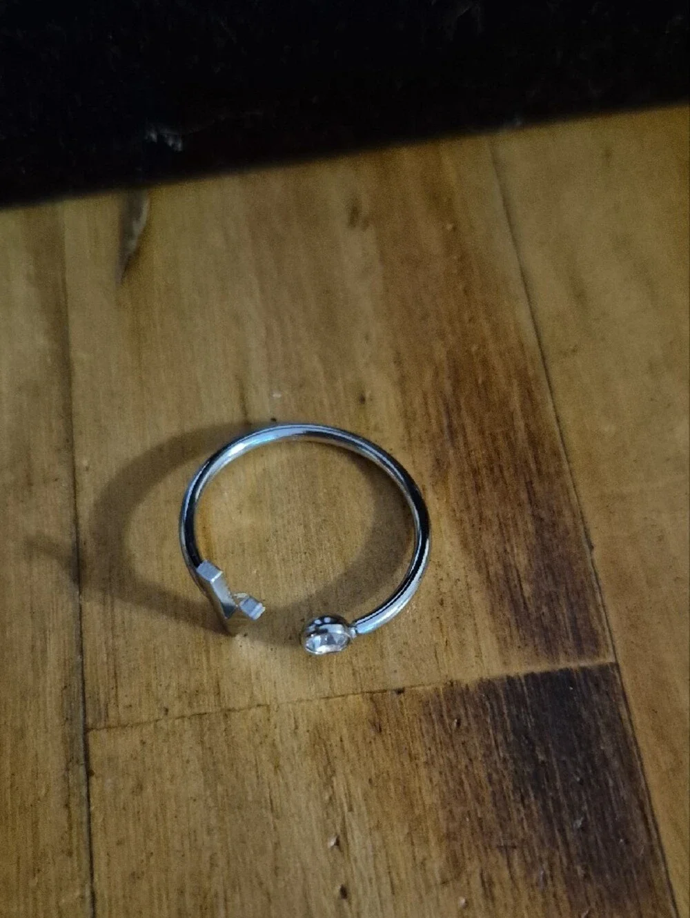 Plunder Silver Open V Ring with Clear Stone
